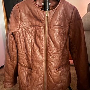 Isaac Mizrahi Quilted Leather Jacket in Rich Brown
